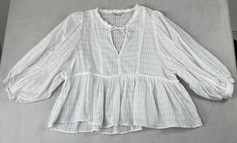 American Eagle AE Blouse Womens Small Long-Sleeve Peasant White Tiered Peplum